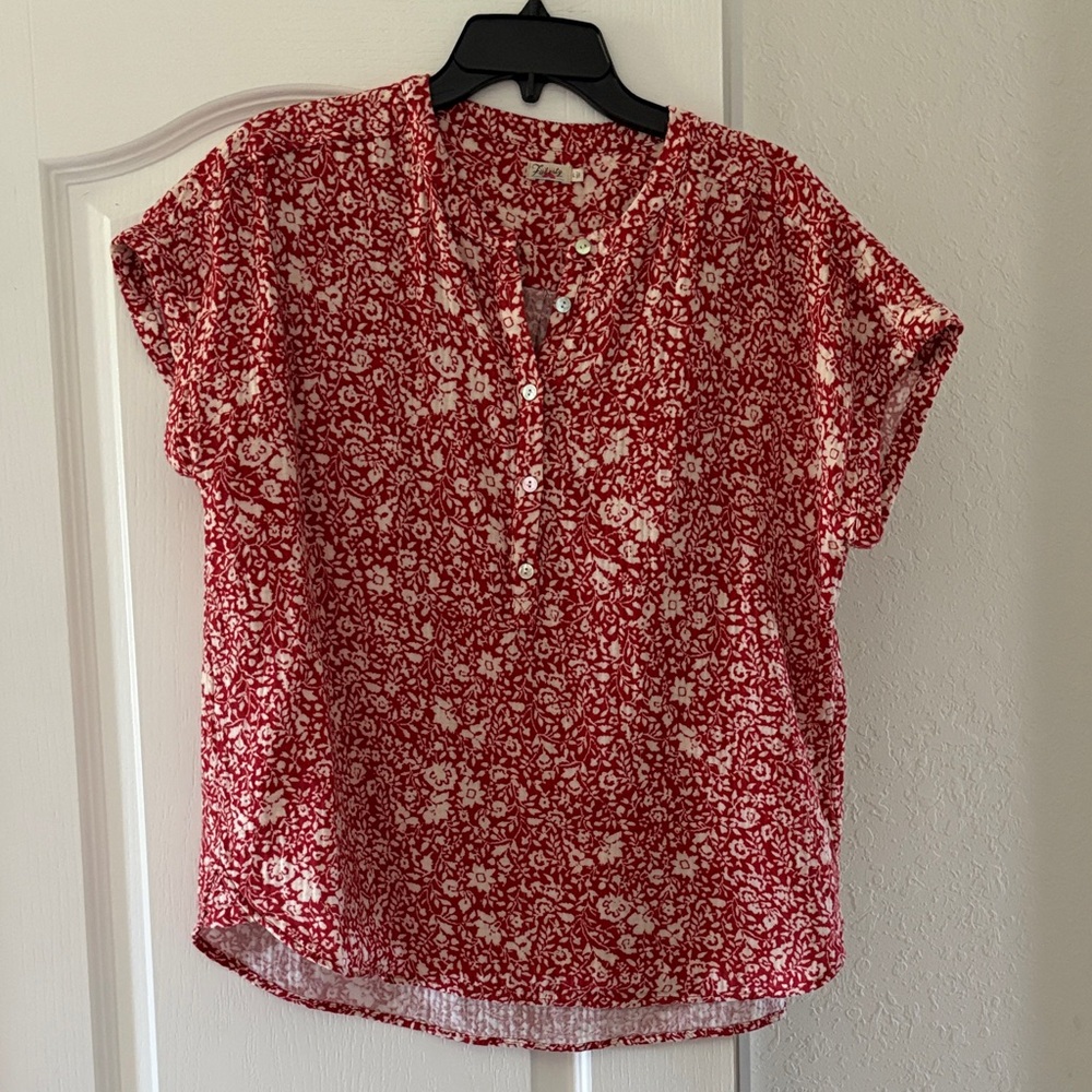 Faherty Red Floral Blouse